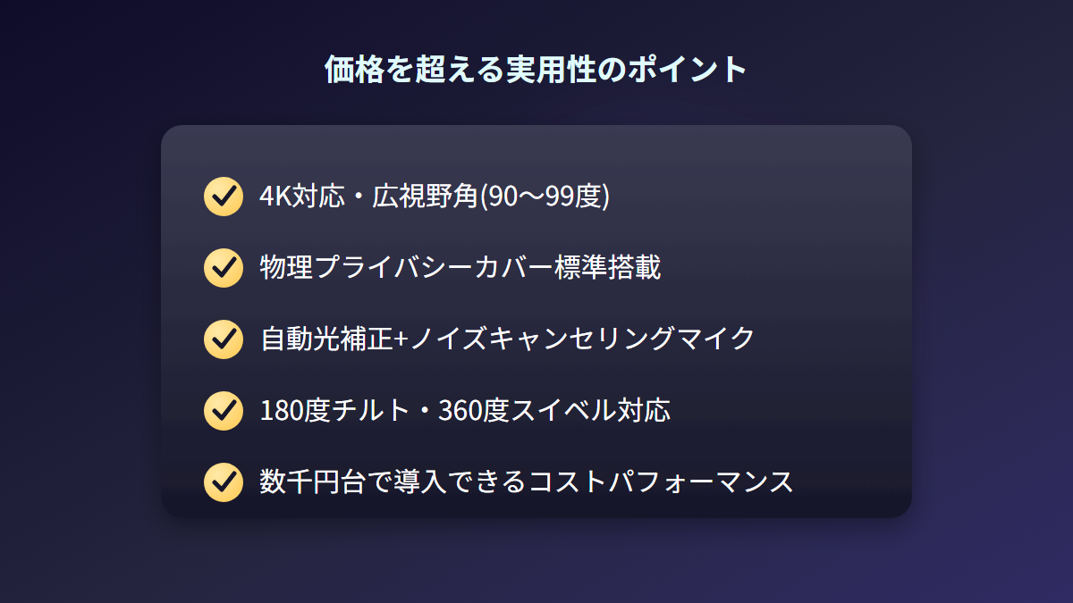 AOC AC310が価格を超える実用性を持つ理由をまとめたチェックリスト図