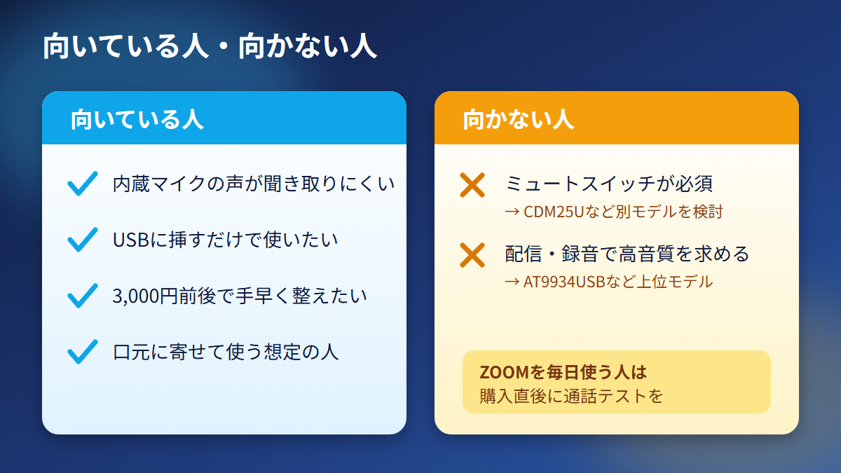 AT9933USBが向いている人と向かない人の比較図