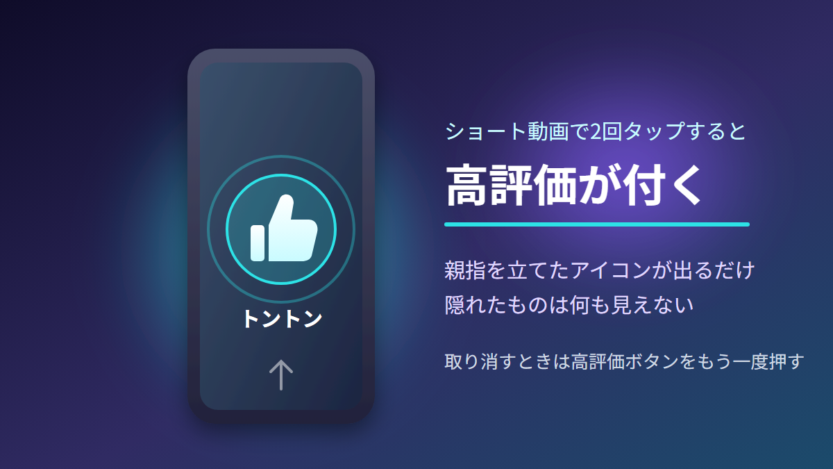 ショート動画を2回タップすると高評価が付くことを示す図解