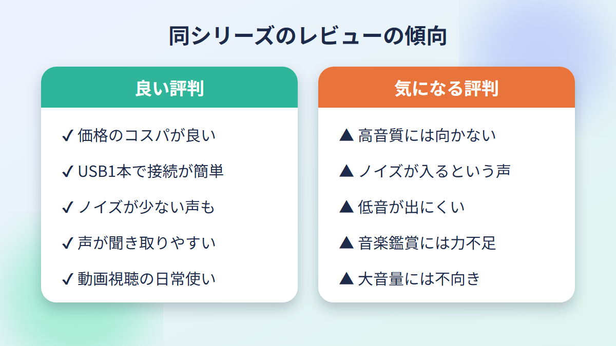 同シリーズのレビューの良い評判と気になる評判の整理