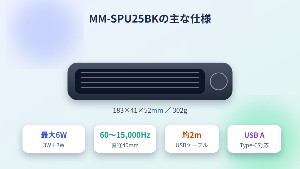 MM-SPU25BKの主な仕様をまとめた図