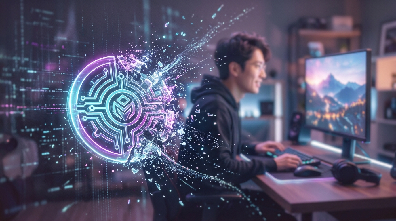 ナノバナナのウォーターマークが砕け散る様子を見つめる人物のイメージ