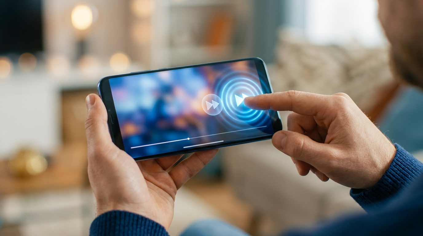 スマホでYouTube動画を見ながら画面を2回タップする様子